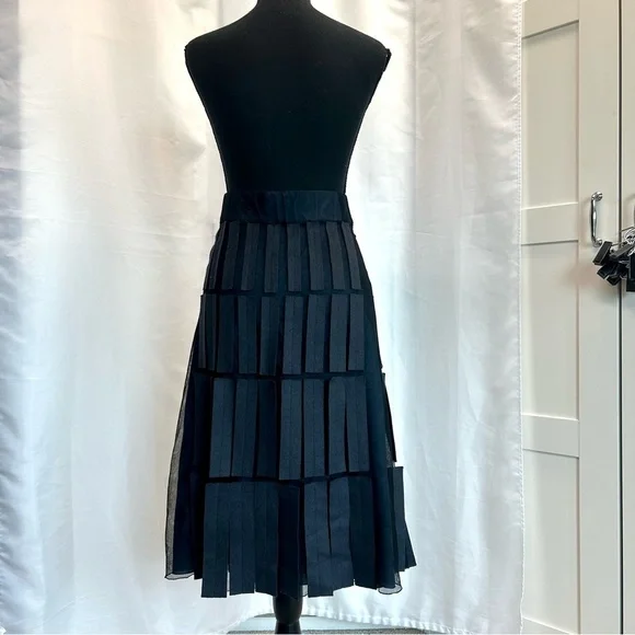 Akris navy blue Mesh-Patchwork Wrap midi Skirt Sz 8